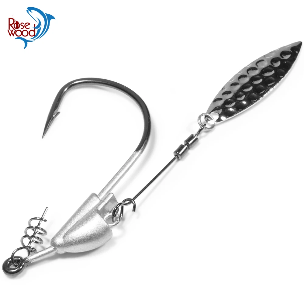 Palisander Einzelhaken mit Metalllöffel Underspin Jigheads Blatt Swimbait Haken 1/0 2/0 3/0 Weicher Köder Bass Tackle Zubehör 2St
