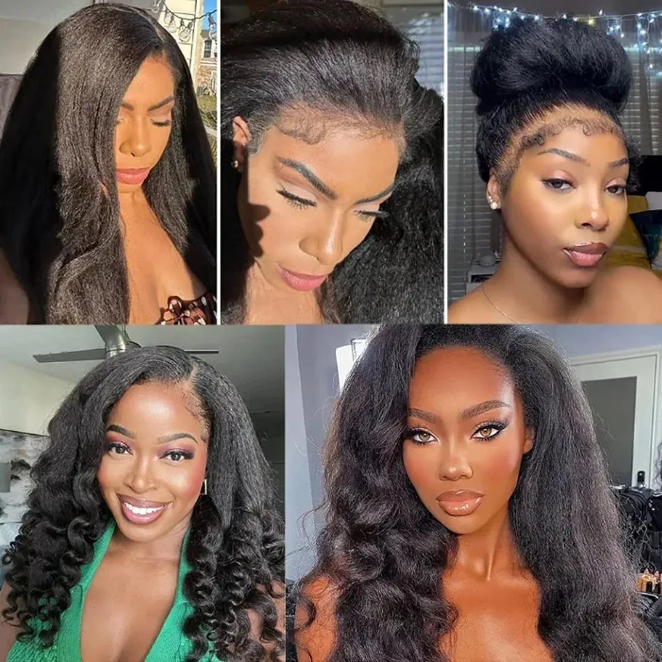 Kinky Straight Half Wigs Human Hair With Drawstring Glueless Wigs 250 Density 3 IN 1 Half Wigs Flip Kinky Straight Half Wig 40In 5