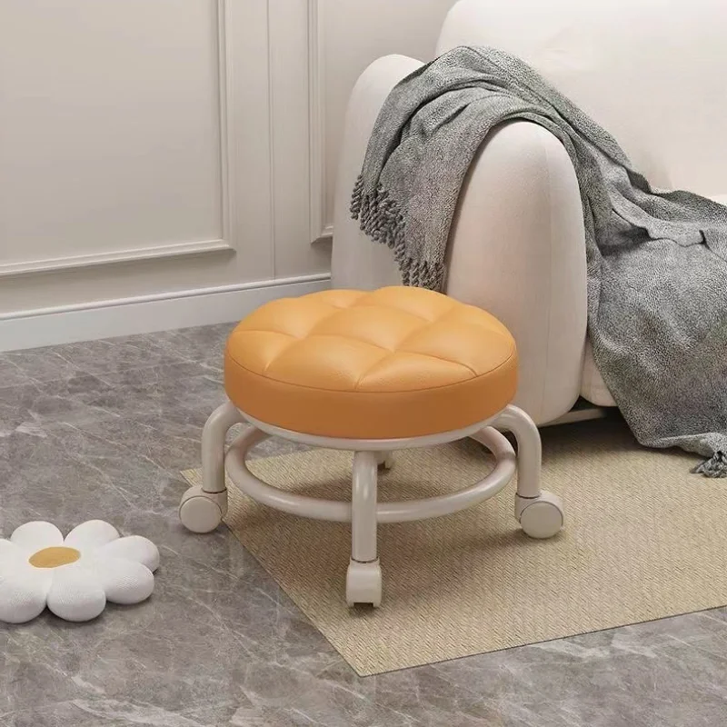 Universal Wheel Small Stool Home Pulley Low Stool Wheeled Bench Small Round Sofa Chair Plastic Backrest