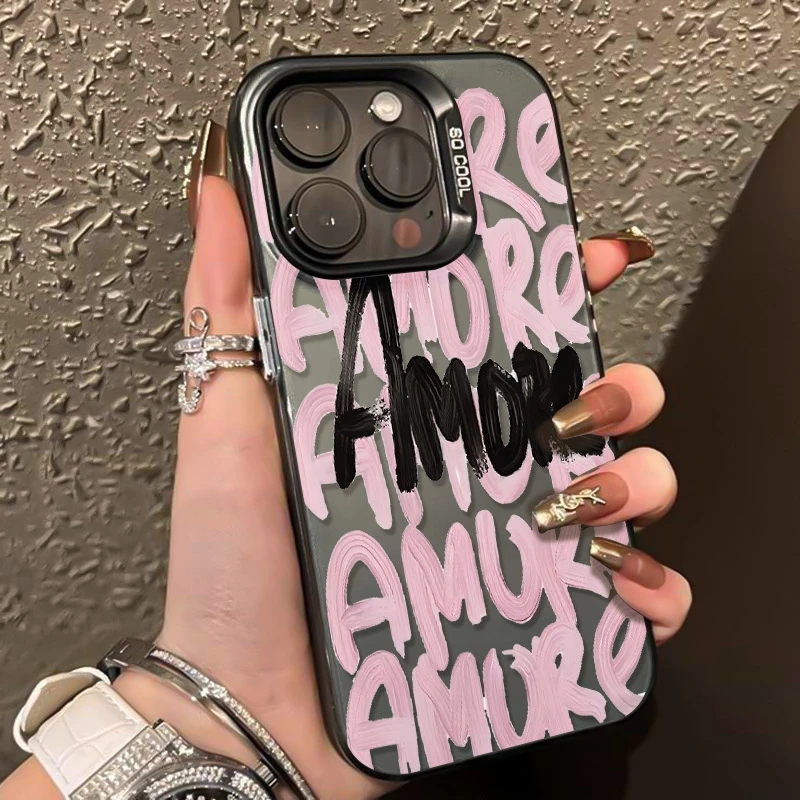 Amore-Love Pink Lettering Shockproof Phone Case with Bumper Protection