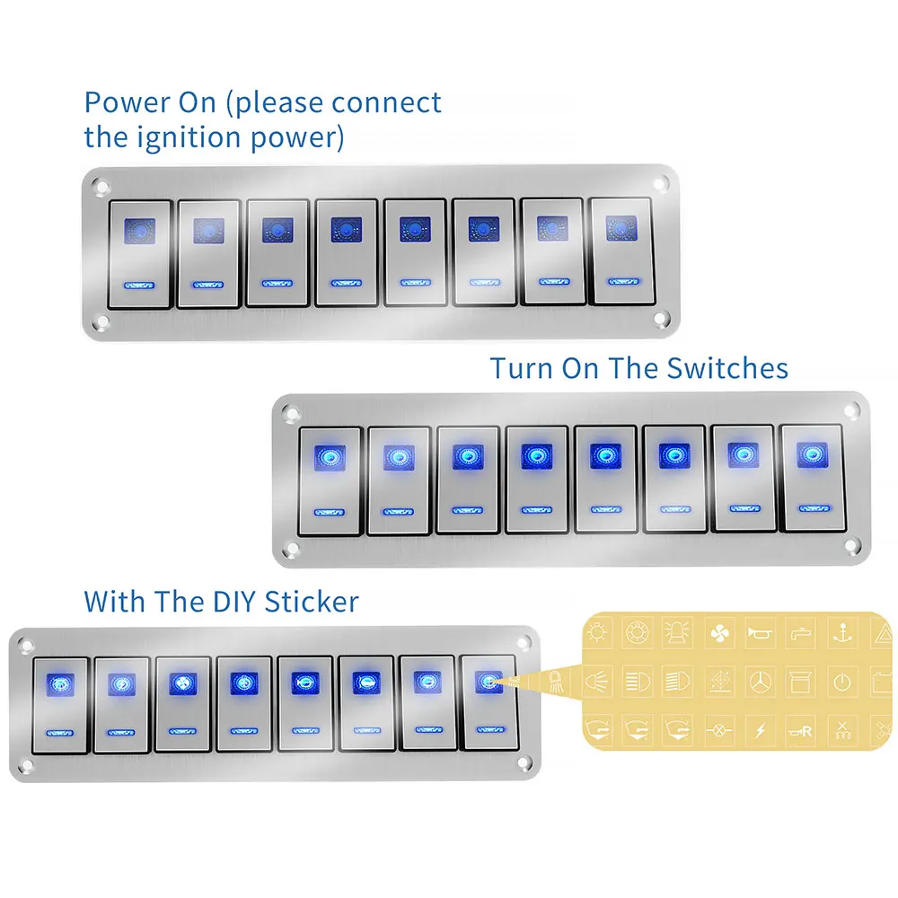 

2/3/4/6/8 Gang Switch Panel Double Light Aluminum Blue LED Toggle Switch Panels For Car Truck Caravan RV Camper Marine 12V 24V