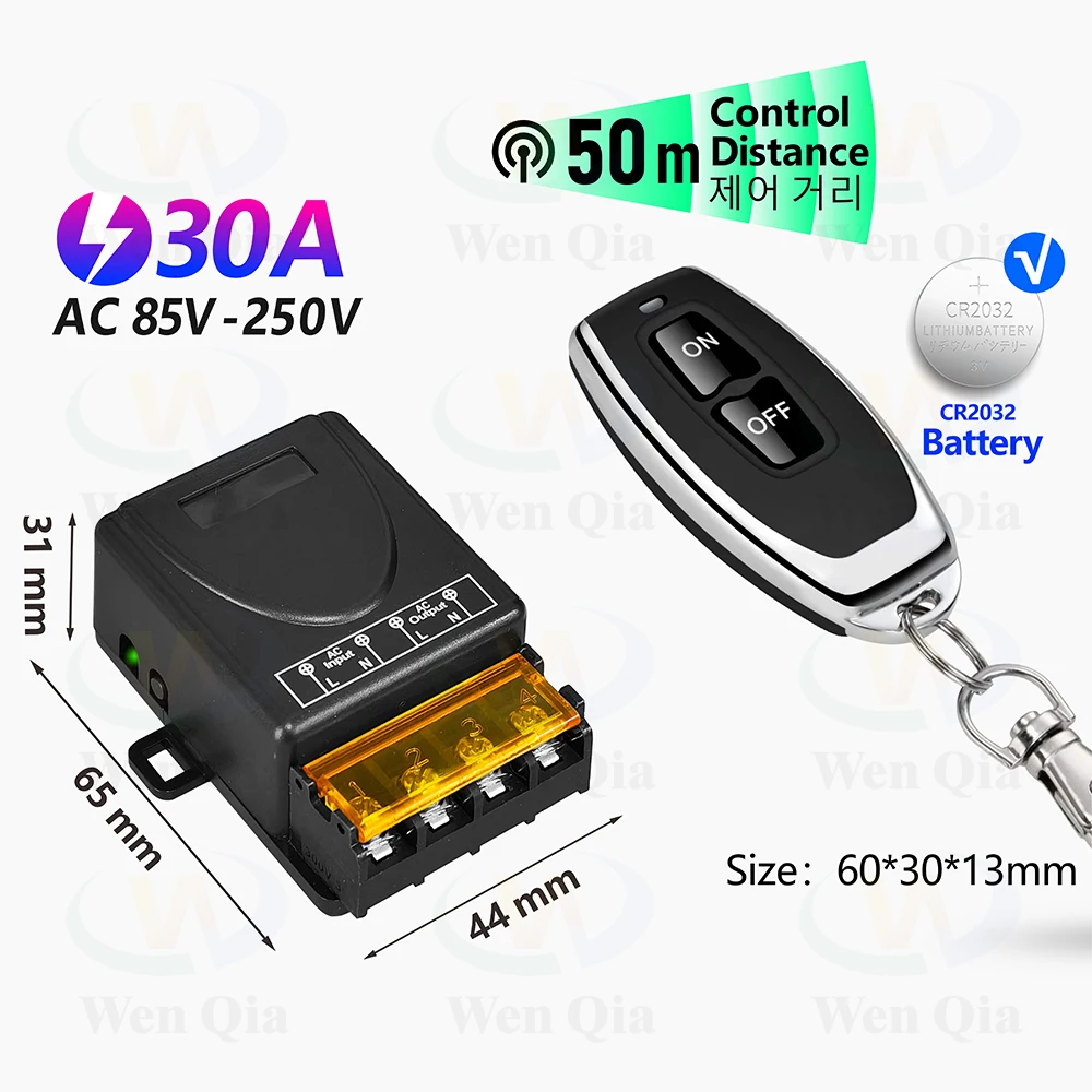 433Mhz 고전력 무선 원격 제어 펌프/전등 스위치 110V 220V 230V 30A 릴레이, ON/OFF 송신기, 워터 펌프 램프 팬용