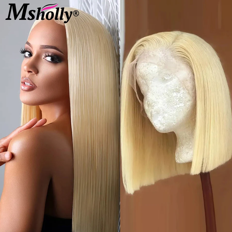 

613 Short Bob Human Hair Wig Honey Blonde Bone Straight 13x4 HD Transparent Lace Front Wigs Pre Plucked Brazilian Wig For Women