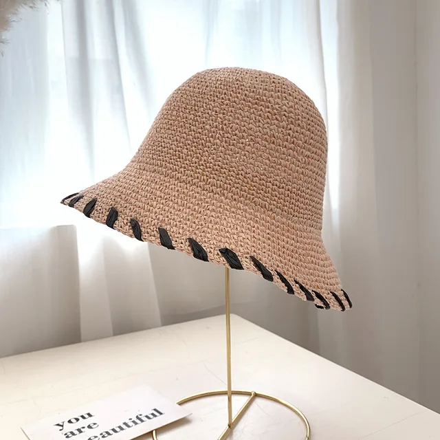 Korean Crochet Woven Bucket Hat Women 