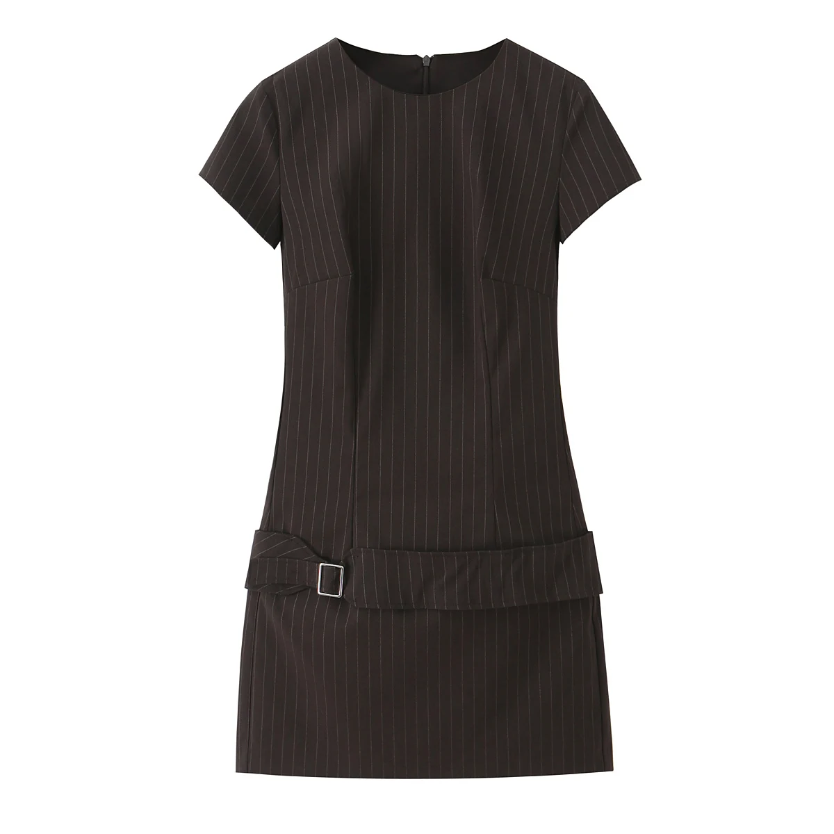 Women's Belted Mini Dress O-Neck Collor Slim Solid Color Back Zipper Spliced Mid-Waist A-Line Dresses Female Autumn Chic Dress