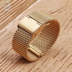 Stainless Steel Milanese Mesh Loop Watchband Universal Replacement Strap, 18 - 24mm - 22mm (Gold)