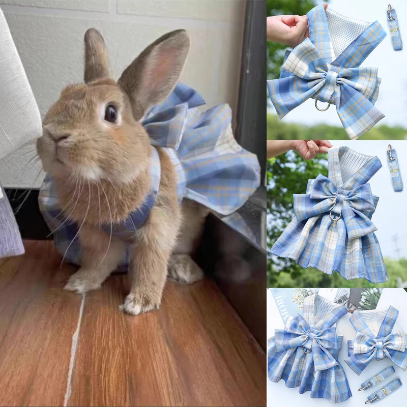 RabbitJKDressesandLeashSetsMeshPlaidPetVestHarnessforCats