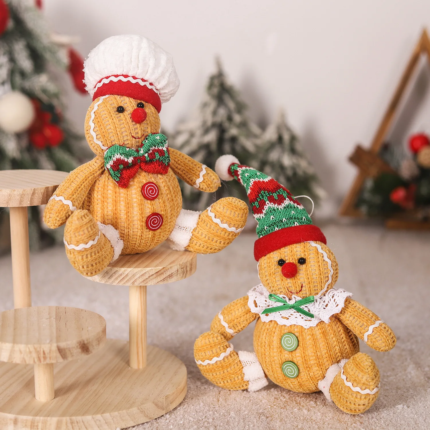 Christmas Gingerbread Doll Sitting Posture Cartoon Chef Hat Biscuit Man Pendant Merry Christmas Decor for Home Xmas Ornaments