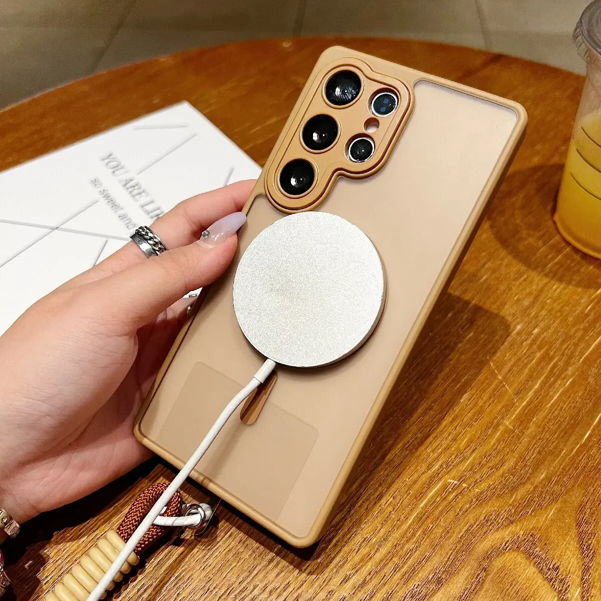 Luxury Matte Translucent Magnetic Phone Case with Lanyard