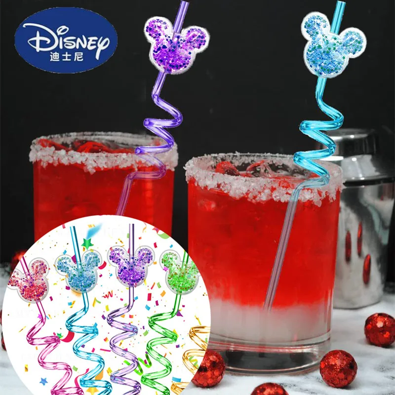 1/5/10 Pz Anime Disney Topolino Paglia Kawaii Minnie Sabbie Mobili Paillettes Spirale Paglia Cartone Animato Bambini Giocattolo Regali