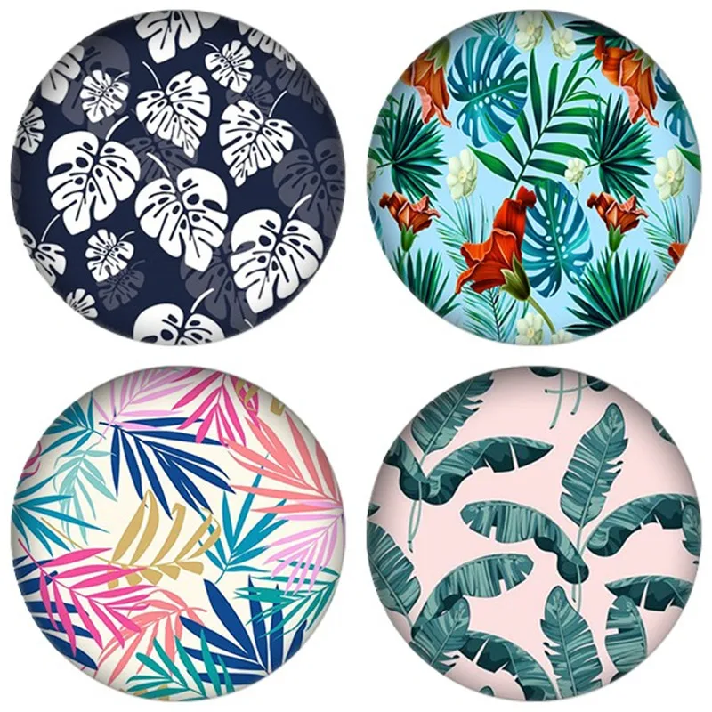 ZDYING 열 대 녹색 식물 잎 라운드 유리 카보 숑 & 유리 돔 구슬 귀걸이..