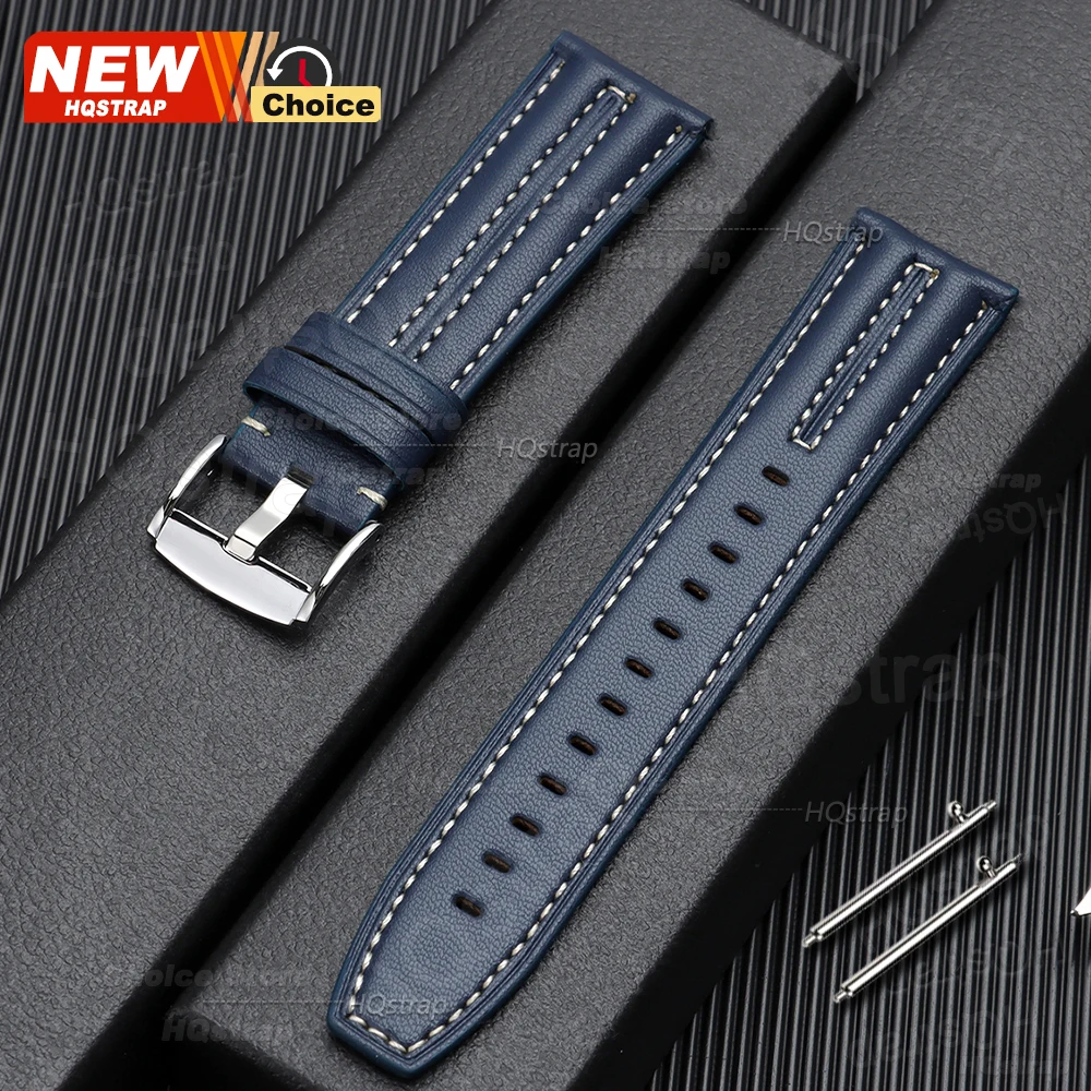 Vintage Handmade Leather Smartwatch Strap - Buckle & Stitching Design, 22mm Bracelet