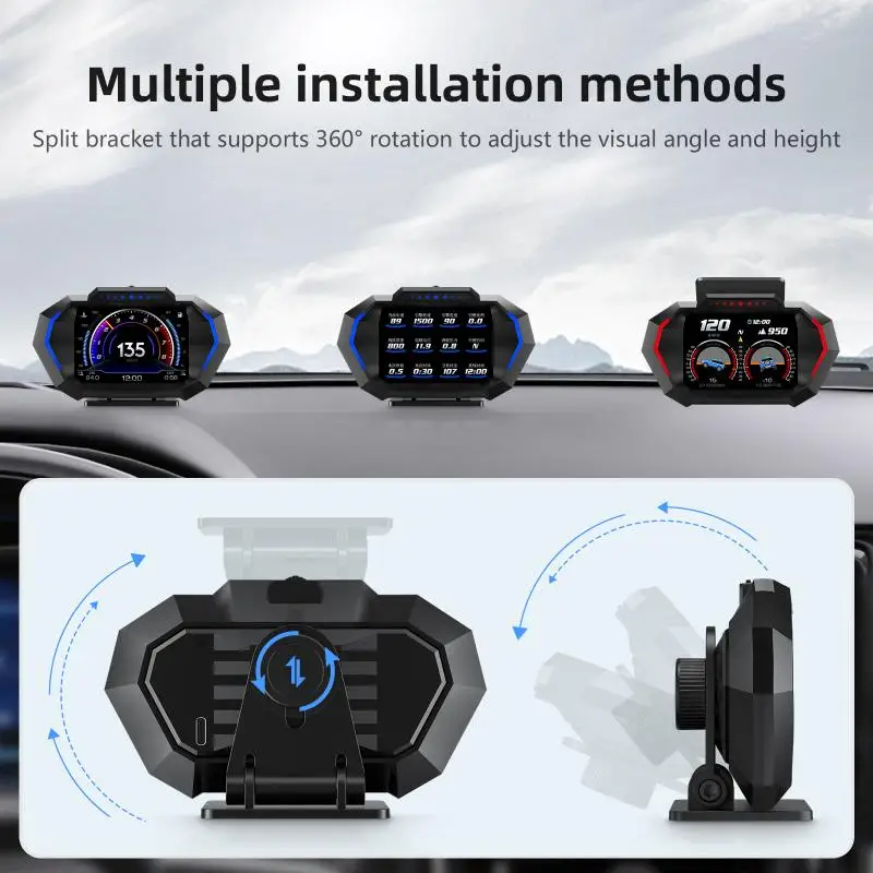 Display Head-Up per Auto OBD+GPS P24 HUD, Tachimetro Digitale, Computer di Bordo con Allarme di Bassa Tensione per Tutti i Veicoli - Image 3