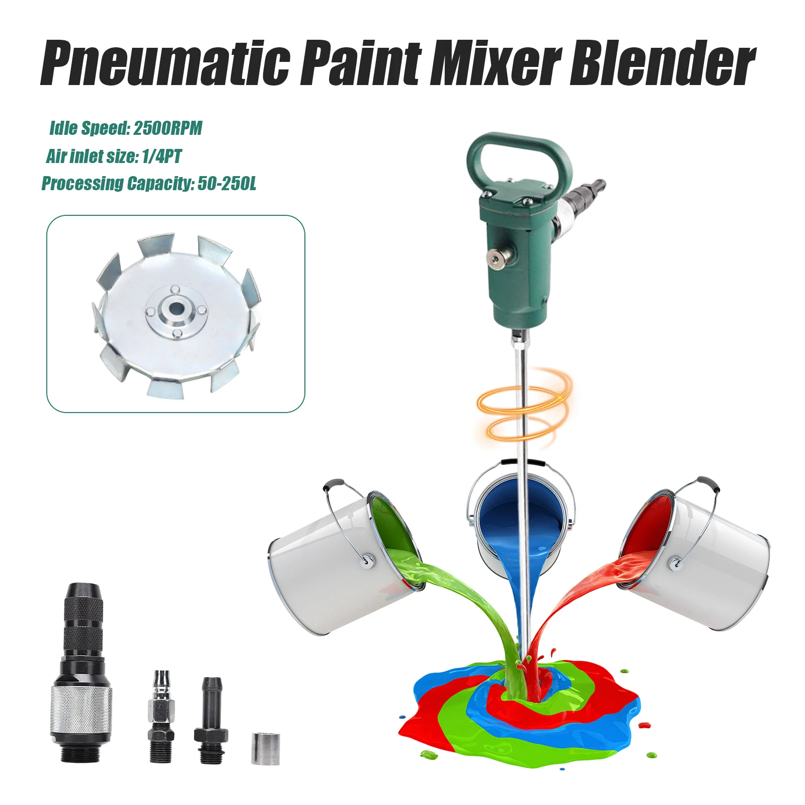 Pneumatic Mixer Portable Paint Blender Paint Mixer Mixing Machine 2500RPM  NEW