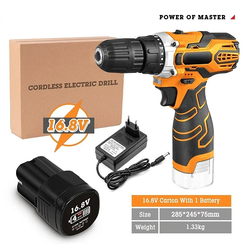 HILDA Electric Drill Cordless Screwdriver Lithium Battery Mini Drill  Cordless Screwdriver Power Tools, EU Plug, Model:16.8V with Plastic Box,  snatcher