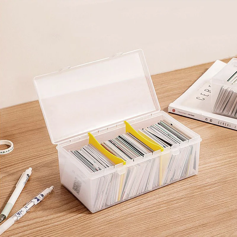 칸막이 포토 카드 보관함, 투명 스티커, 아이돌 카드홀더 책상 보관 정리함 분류 상자, 문구