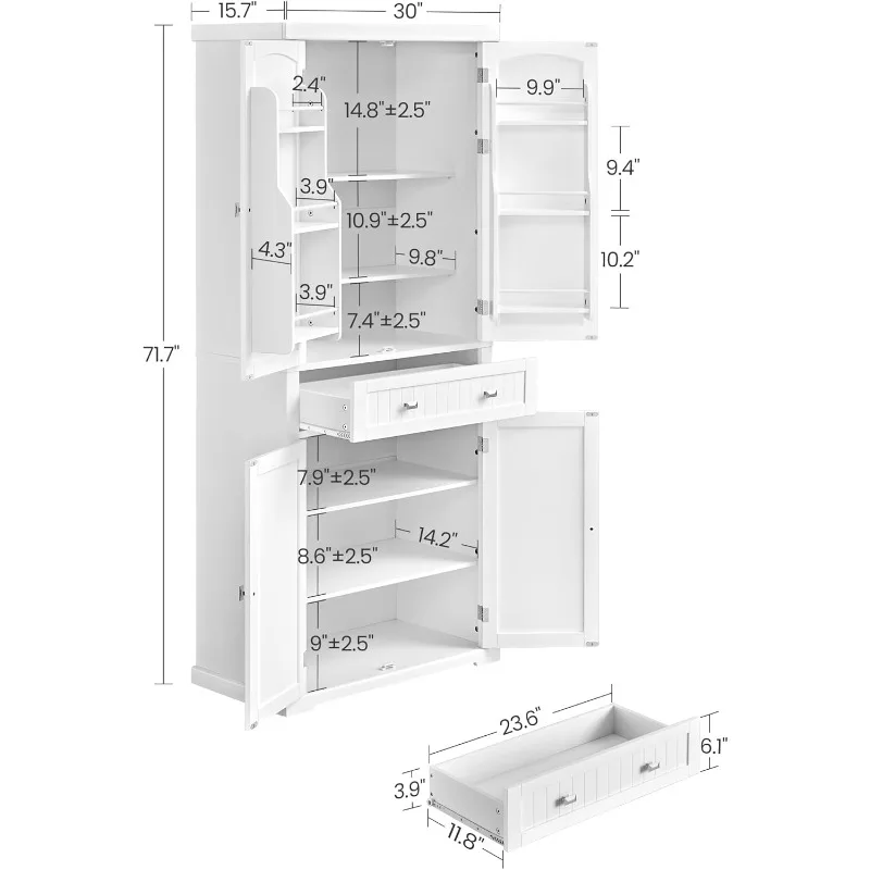 Pantry Cabinet, 71.7-Inch High Freestanding Tall Cupboard Storage Cabinet with a Drawer, 2 Cabinets, 4 Adjustable Shelves