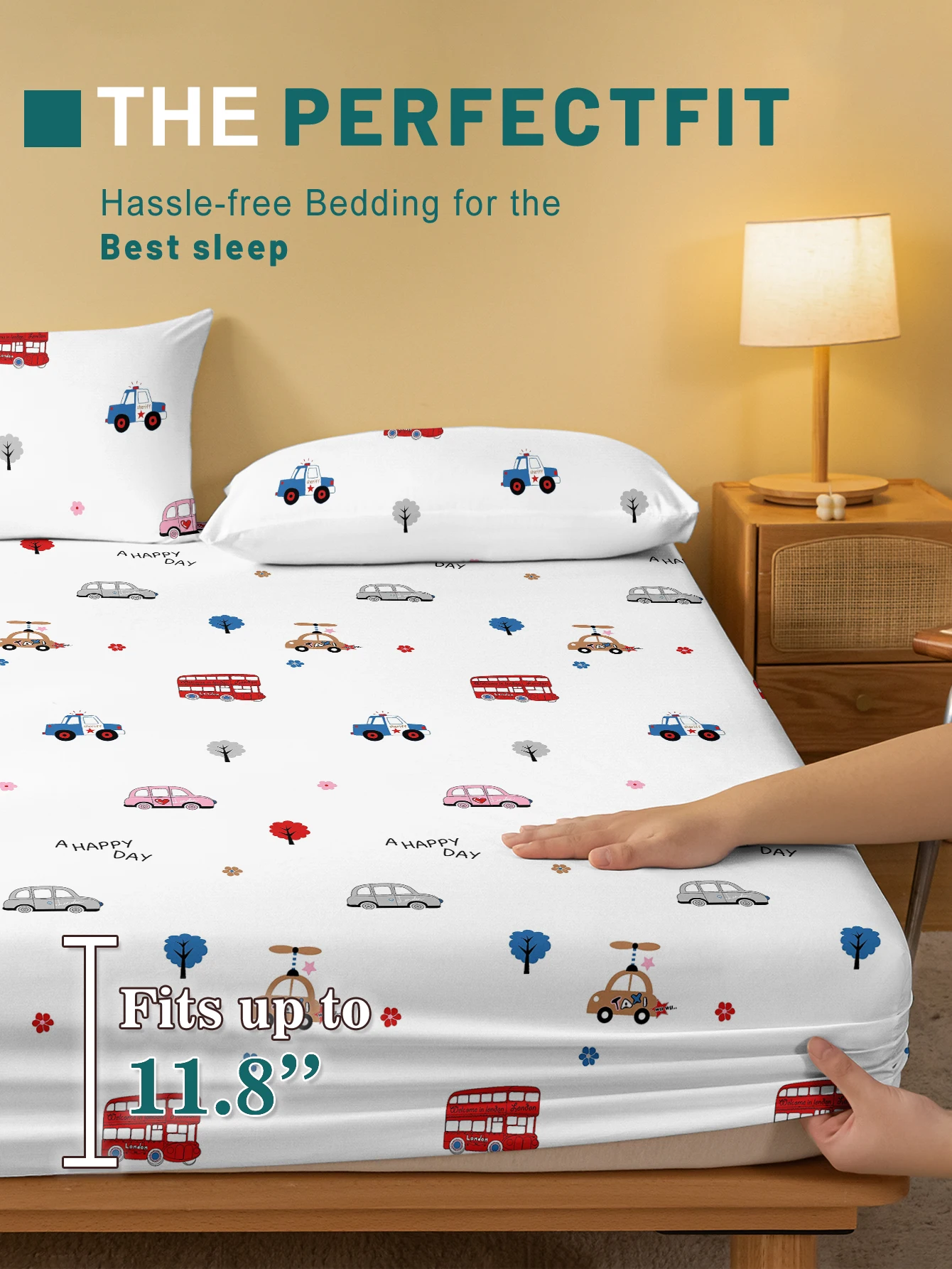1 cartoon fun Car printed matte Fitted Sheet, bedroom printed bed cover, bedding (excluding pillowcases) 3