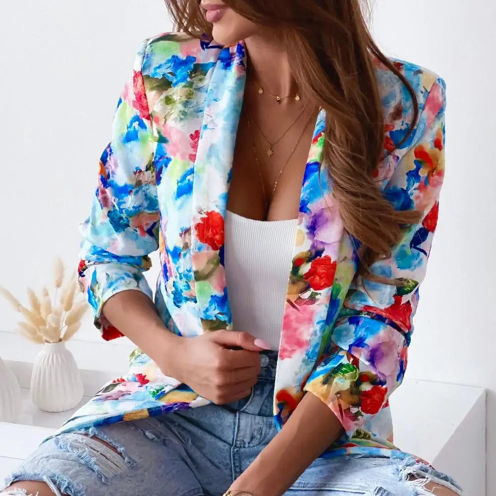 

Suit Jacket Multicolor Outwear Turndown Collar Slim-fitting Floral Suit Coat Lady Blazer for Dating