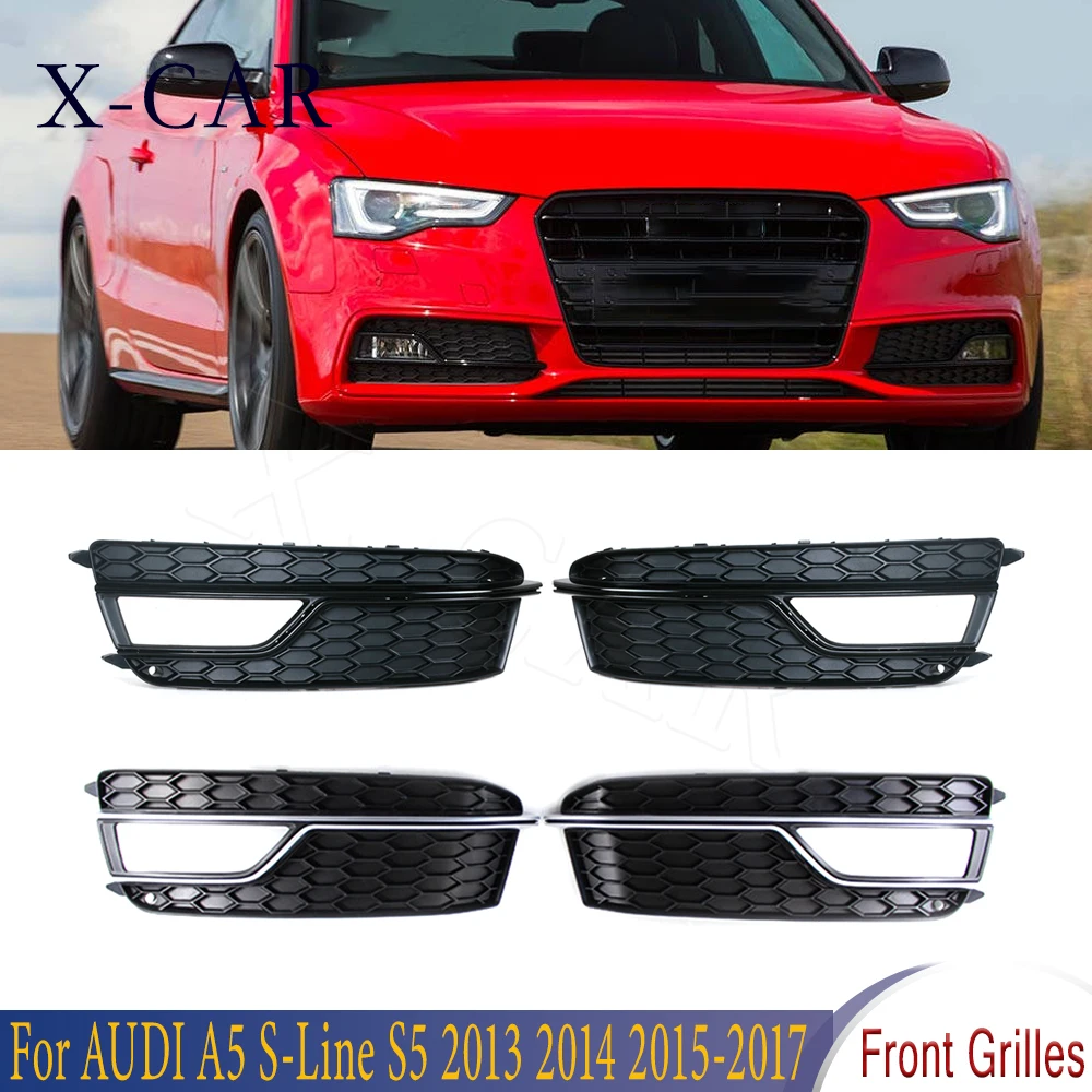 Front Bumper Cover 2XブラックフロントバンパーハニカムフォグランプカバーアウディA6 2012-2015 YL1 / 104 2 Pexorin 車のフロントバンパーフォグライトグリルグリルランプフード