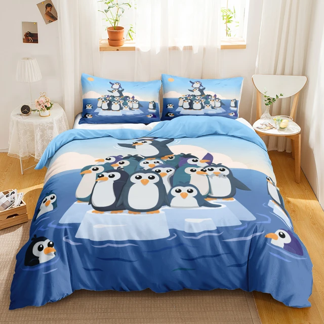 Housse de couette en coton avec dessin animé pingouin pour enfants,  ensemble de draps et taies d'oreiller, taille Double, Queen Size -  AliExpress