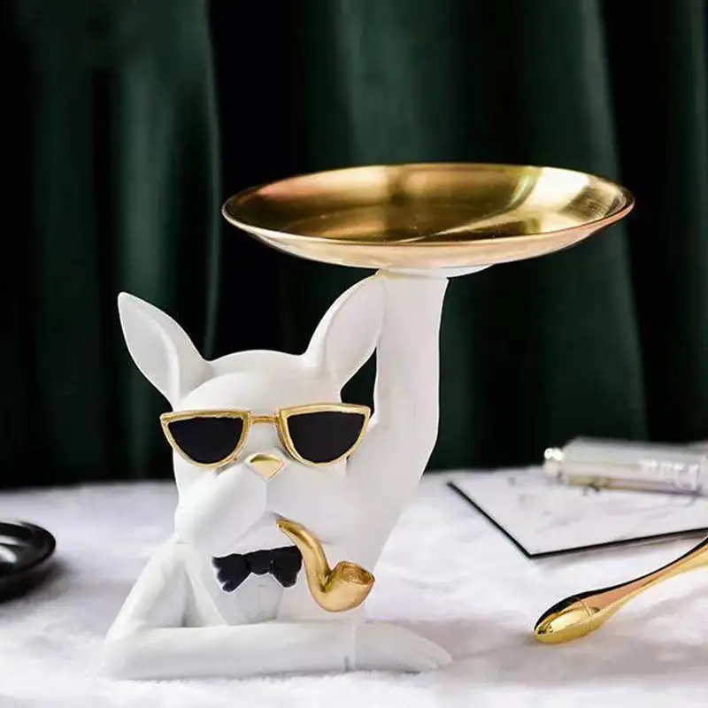 Charming Bulldog Statue Storage Tray Organizer