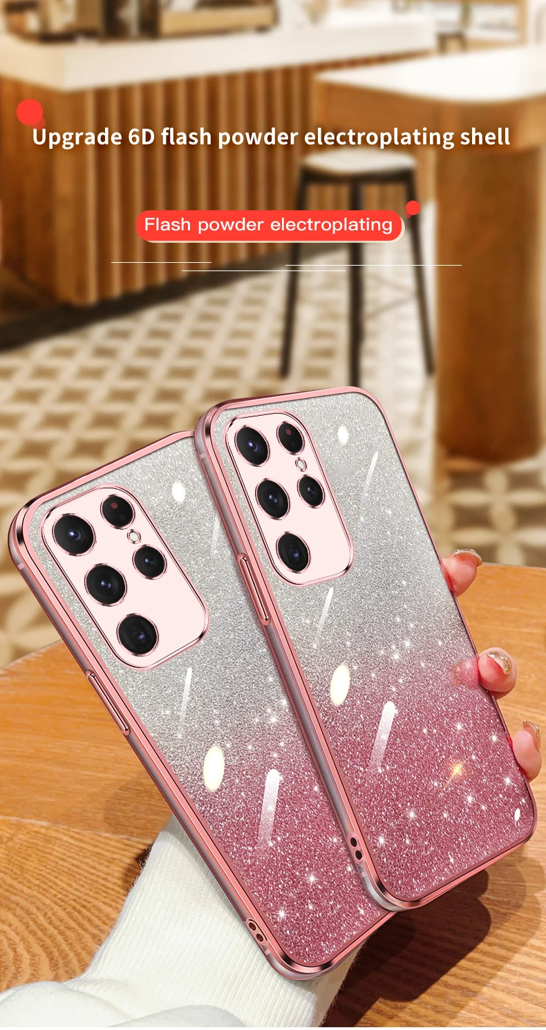 Gradient Glitter Electroplated Case For Samsung Galaxy S24 S23 S22 S21 S20 FE Plus Note 20 Ultra Soft TPU Silicone Back_voghion.com