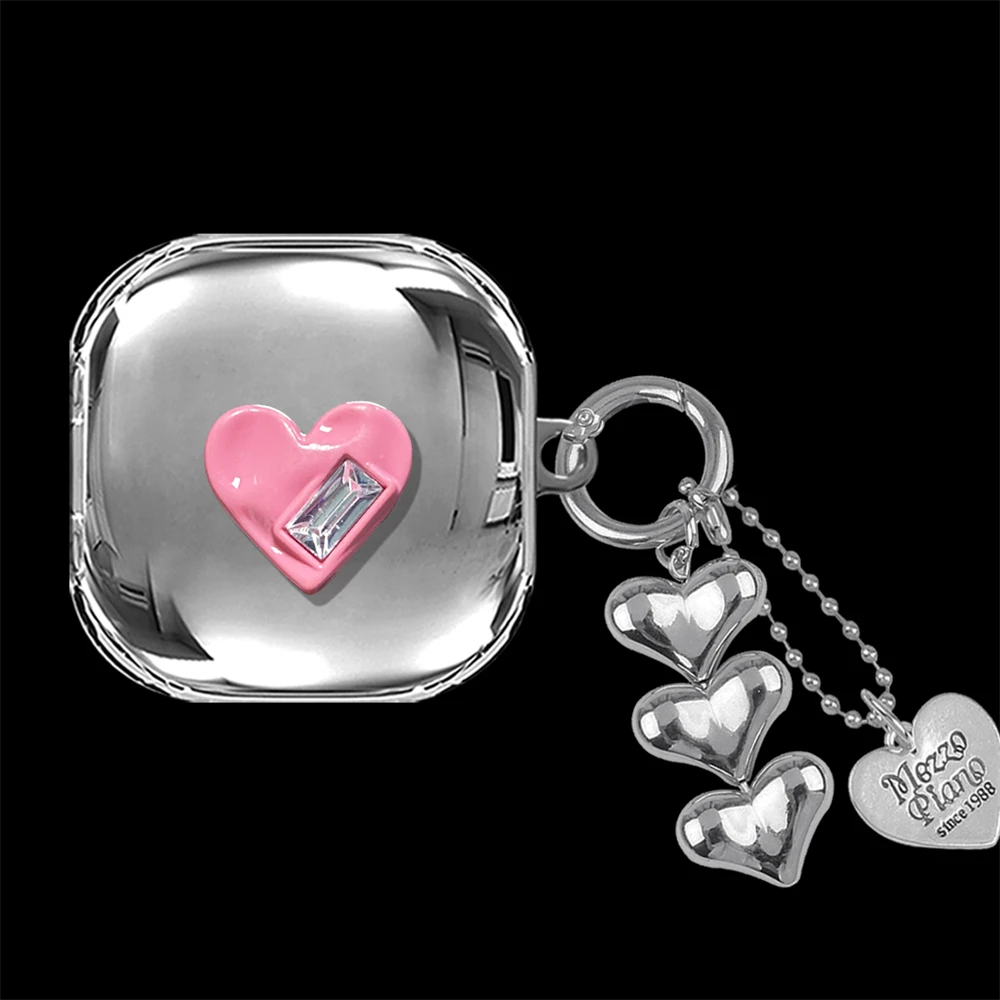 Cute Love Heart Flower Silver Headphones Custodia Morbida Per Samsung Galaxy Buds Live Con Perline Cover Pendente Per Samsung Buds 2 Pro