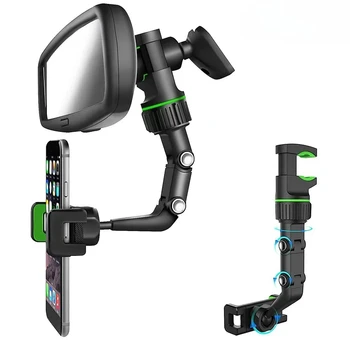 Retractable Rearview Mirror Phone Mount – 360° Adjustable Universal Holder, Uses for Navigation in Most Cars Trucks & SUVs 1