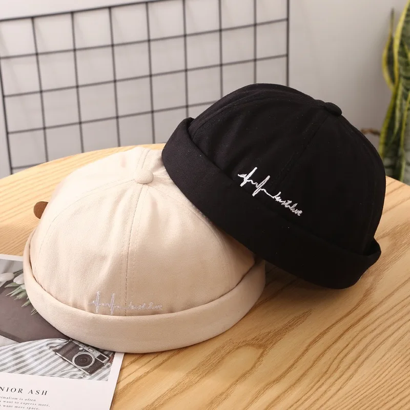 Skullies Beanies Fashion Beanies Fashion Men Docker Cap Brimless Skullies Cap Beanie Hat Soft Top Hats Hip Hop Hats Adjustable Vintage Solid Color Street Caps