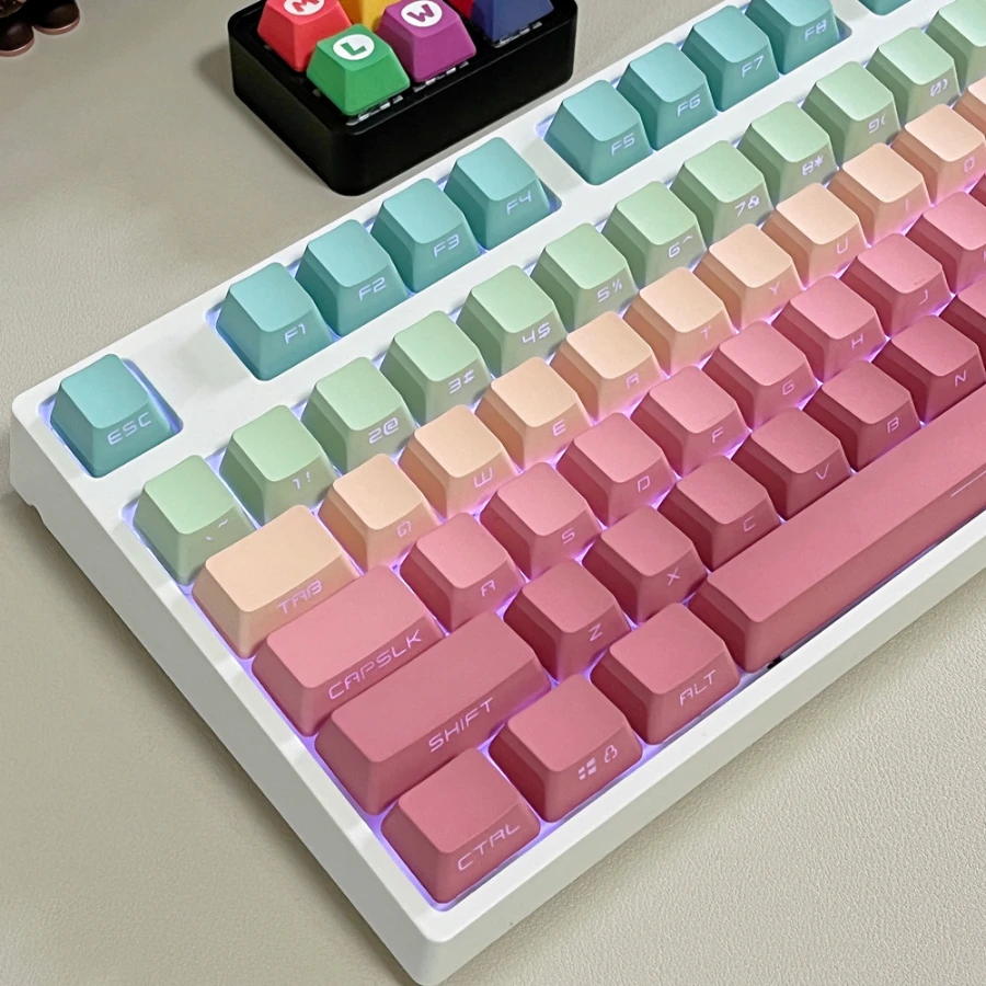 

Rainbow Gradient Keycaps Top Side Backlit PBT Mechanical keyboard Keycap Dye Subbed OEM Profile Keycap For MX Switches