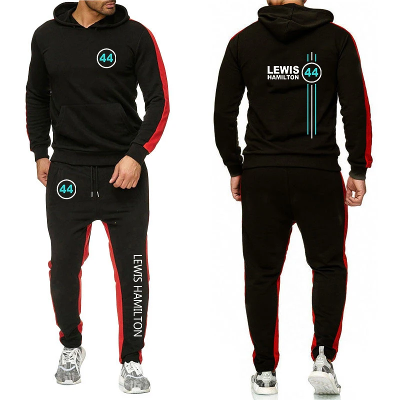 

F1 Driver Lewis Hamilton Digital 44 Autumn Jogging Suits For Men Striped Hoodie+Pants Tracksuit Sportswear Clothing Sweat Suit