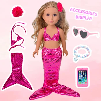 18Inch Doll Mermaid Tail Set Clothes Realistic American Doll 43 Cm Girl's Reborn Baby Clothes,Pattern T-shirt Kids Dolls Gifts 2