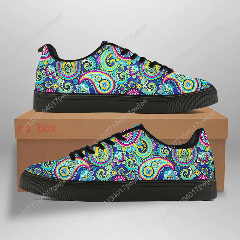 New Men High Quality Leisure Ankle Shoes Paisley Pattern Flat Bottom Leather Sneakers Couple Casual Outdoor