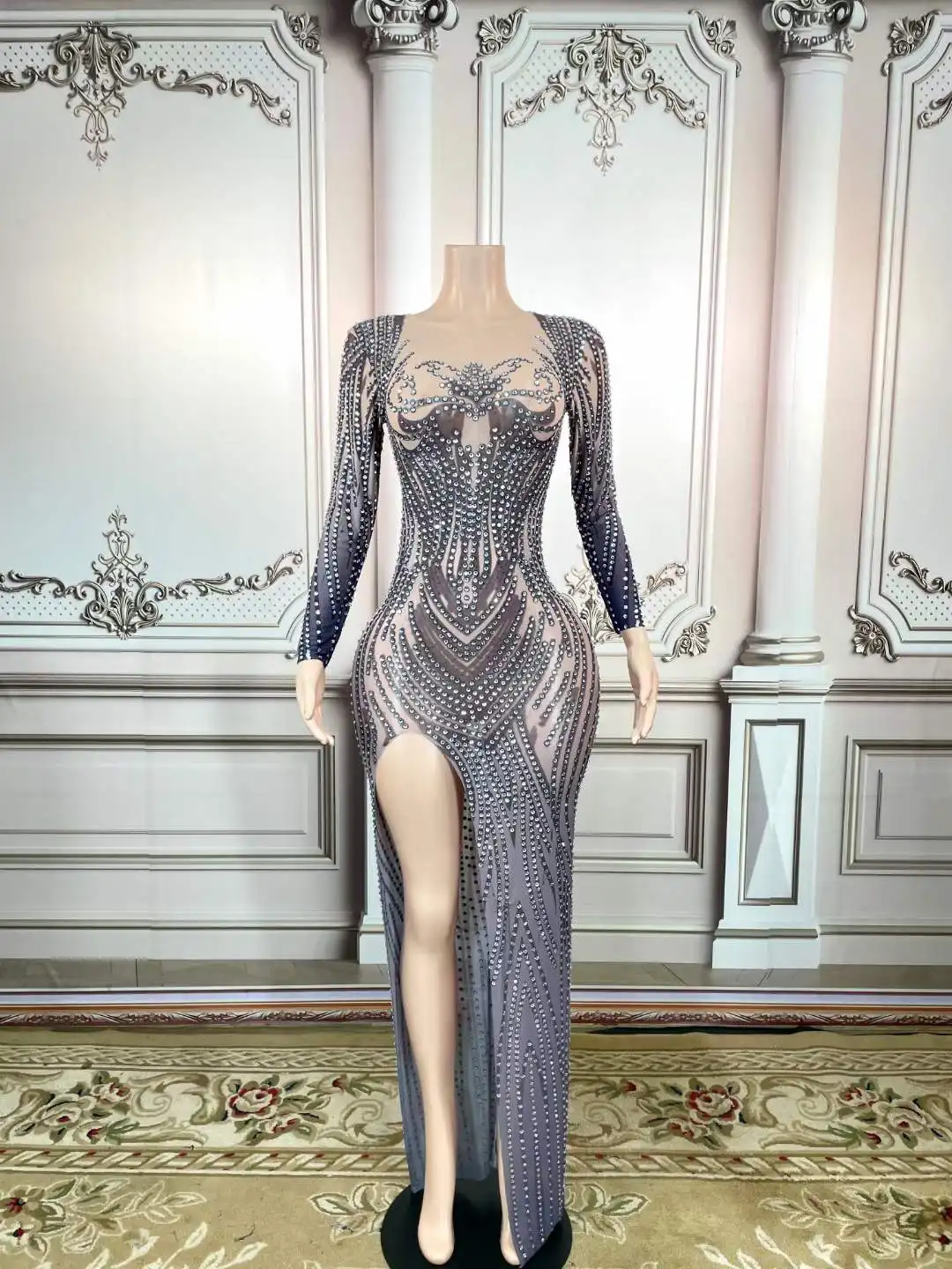 

Ballroom Dance Rhinestone Dress Birthday Outfits For Women Sparkly Homecoming Dresses Performance Stage Drag Queen Costume 2022