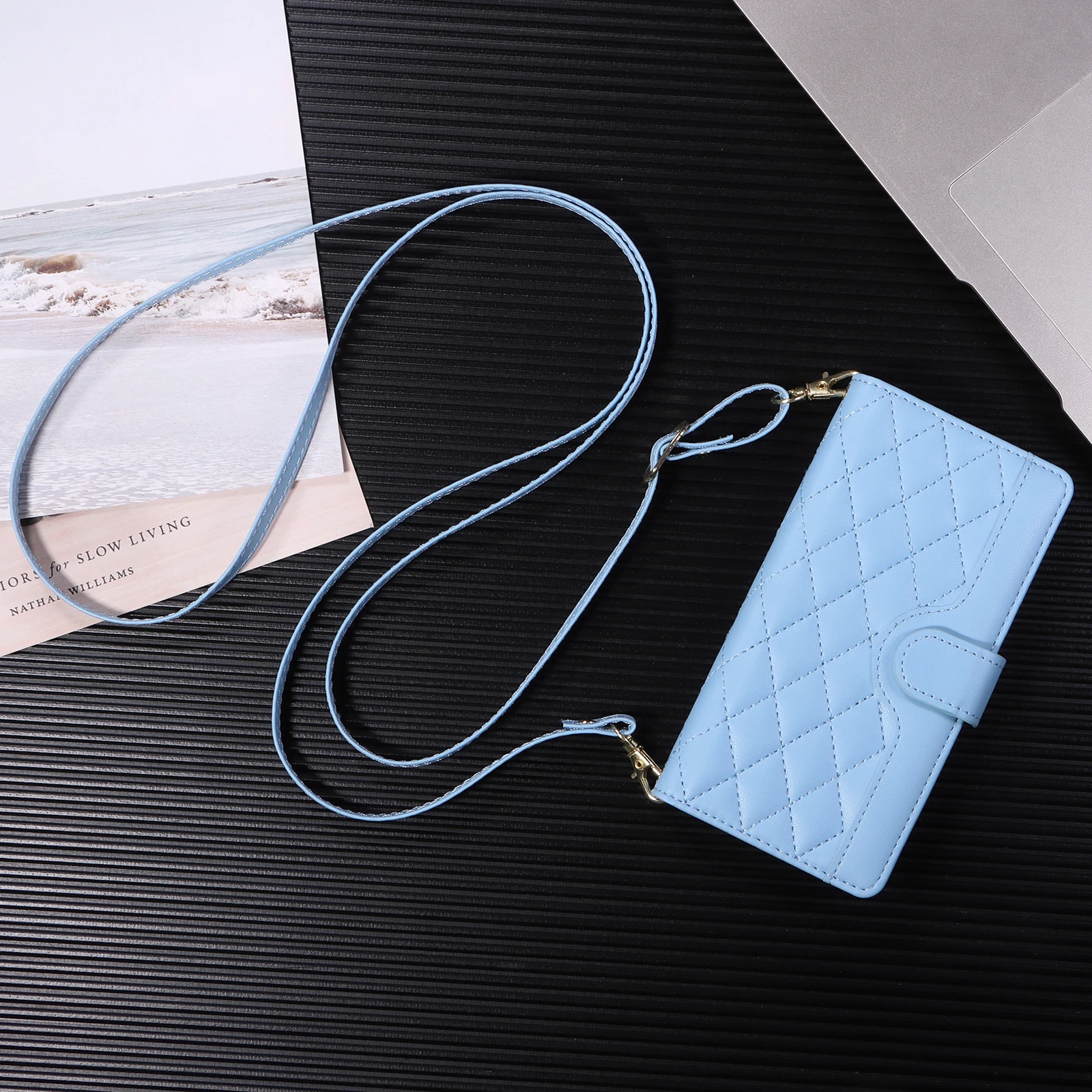 Leather Flip Case with Hand Strap and Wrist Wallet - Features 3 Card Slots