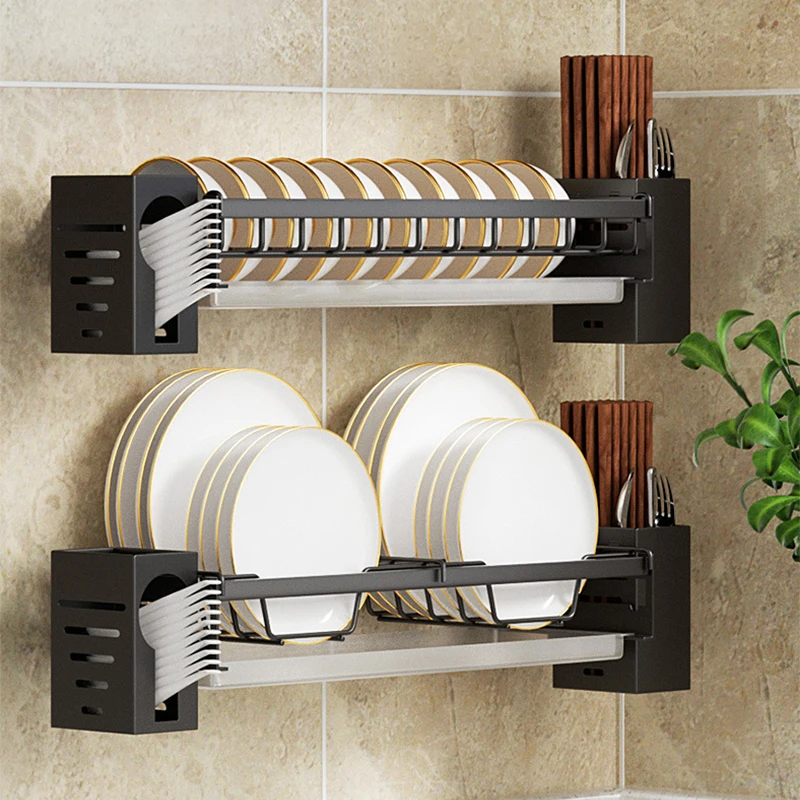 

Bowl Plate Drying Shelf Dish Rack Kitchen Organizer Wall Mounted Dish Drainer Holder Kitchen Storage Shelves Tableware Rack