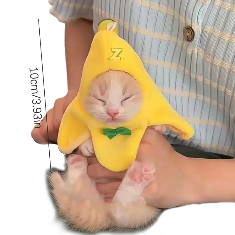 바나나 고양이 머리 커버, 창의적인 귀여운 고양이 반다나, 반려동물 머리 장식, 봉제 고양이 코스프레 의상, 바나나 머리 장식, 공연 사진 소품