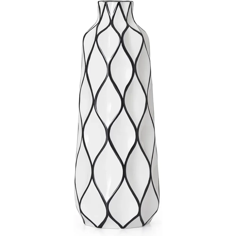 

15.5” Tall Arabesque Tile Pattern Black and White Vase for Table Centerpiece Decor Freight Free Home Decorations Room Garden