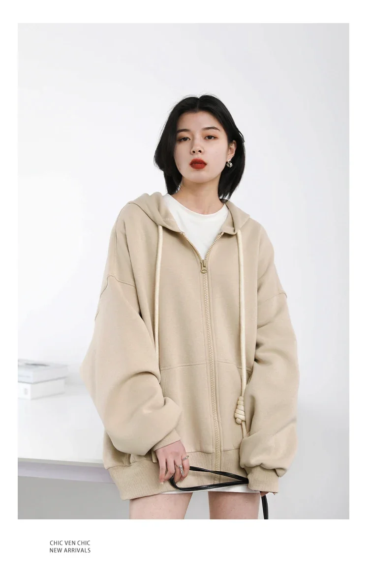 CHIC VEN Women's Hoodies Sweatshirts Casual Solid Loose Drawstring Jackets Korean Female Clothes Streetwear Spring New 2024