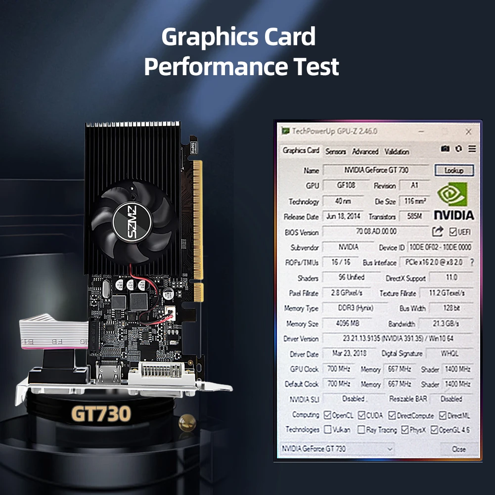 Tarjeta gráfica GT730/610 4/2GB DDR3 128/64 bits para juegos de escritorio, tarjeta de vídeo con puerto VGA DVI Compatible con HDMI, ventilador de refrigeración para PC