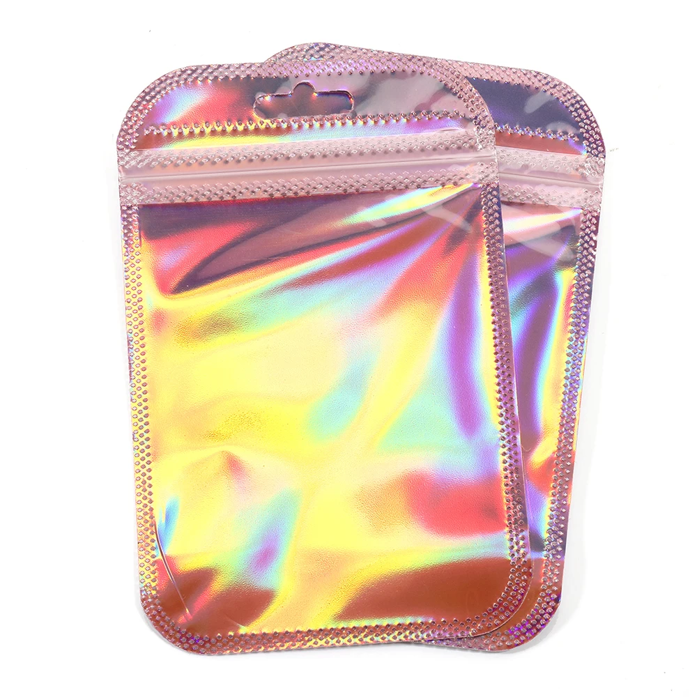 Jewelry Packaging Bags 50pcs Pink Laser Ziplock Reusable