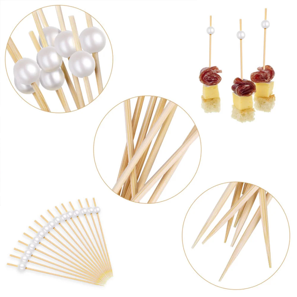 100 Einweg-Zahnstocher aus Bambusspieß aus Holz für Vorspeisen, Früchte, Party-Cupcakes, 4,7-Zoll-Perlen-Lebensmittelstäbchen, Partyzubehör – Detail 6