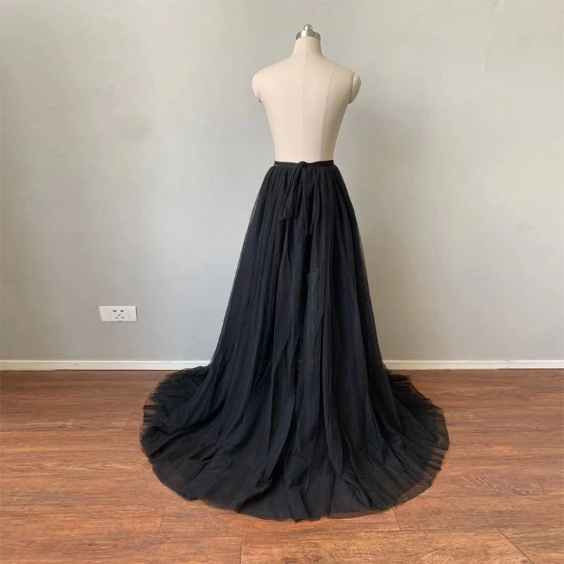 Burgundy Detachable Overskirt Long Train Removable Tulle Trains