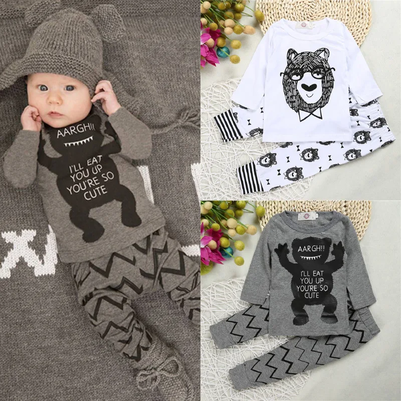 

2Pcs Newborn Toddler Baby Clothes Set Long Sleeve Letter Like T-shirt+Pants Infant Clothing Set Kids Boy Toddler Outfits Costume