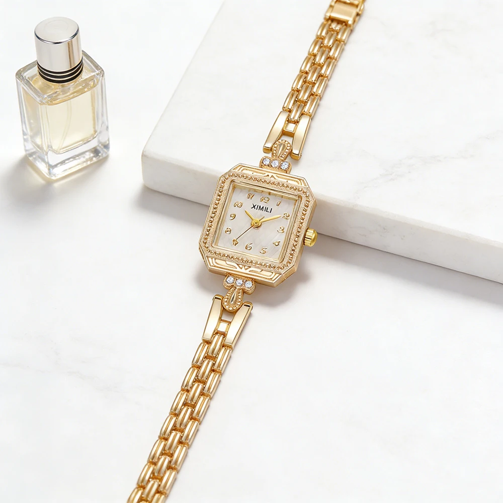 XIMILI Women's Vintage Crystal Accent Gold Tone Quartz Dress Watch