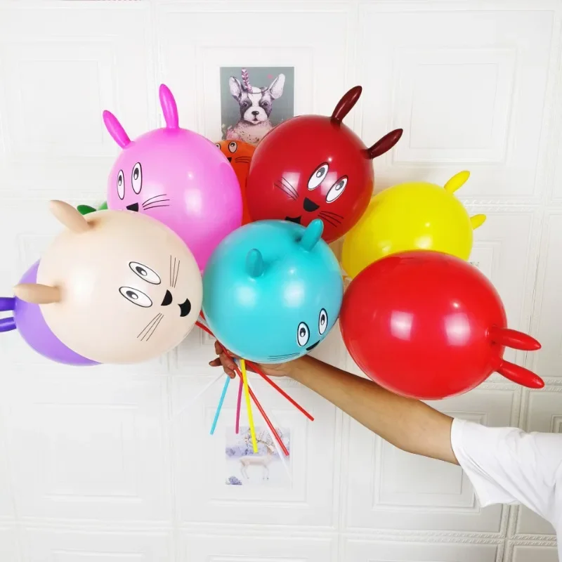 10Pcs Colorful Rabbit Balloon for Easter Themed Party Decorations Kids Handheld Cartoon Latex Bunny Balloons