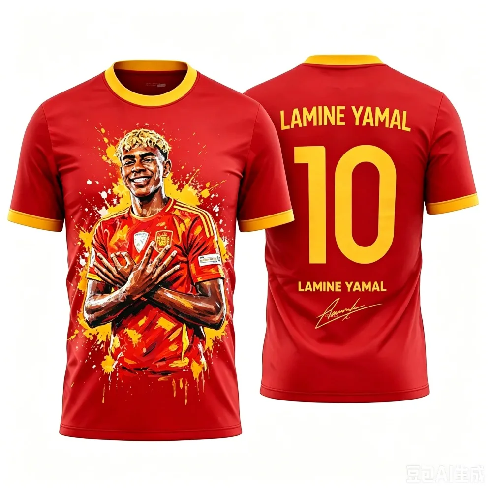 Yamal Fans' Sommer 3D-gedrucktes Familien-Fußballtrikot T-Shirt - Locker und bequem, geeignet für den Außenbereich