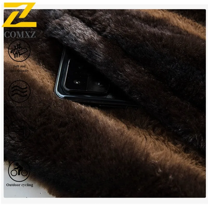 COMXZ 2025 Mens Winter Wool Blend Jacket Hood Windproof Warm Lined Coat Stand Collar Outdoor Sports Casual Parka With Pockets