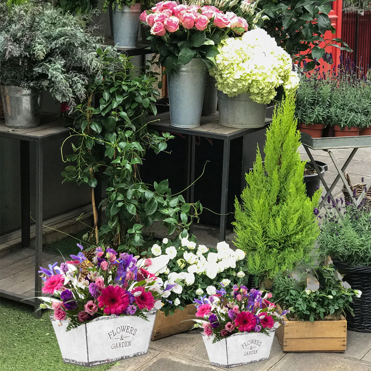 

Flower Holder Bucket Simple Artificial Plants Indoor Iron Book Vase for Flowers Handle Decorations